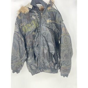 VTG Desert Well The United States Of America  HOODED LEATHER JACKET Men 4XL